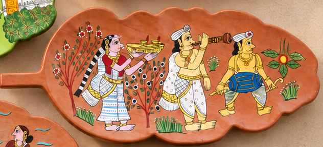 Hand Painted Cheriyal Tray - Leaf Assorted designs