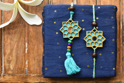 Eco-Friendly Premium Range  Rakhi & Lumba Set - Teal