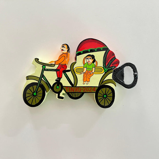 Cycle Rickshaw Bottle Opener cum fridge magnet - Cream