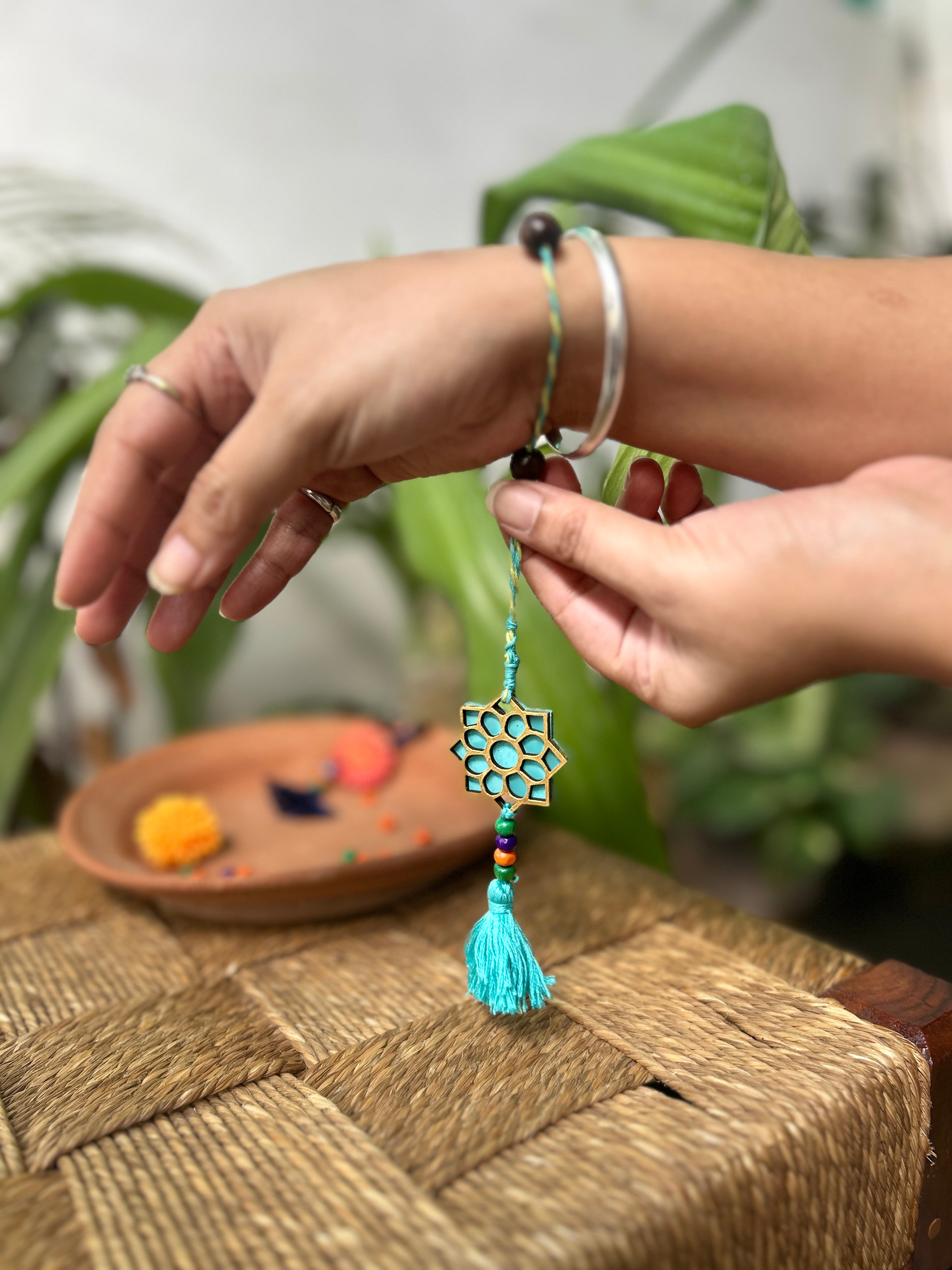 Eco-Friendly Premium Range  Rakhi & Lumba Set - Teal
