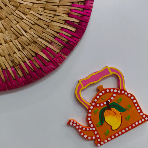 Handpainted India Folk Magnet: Kettle