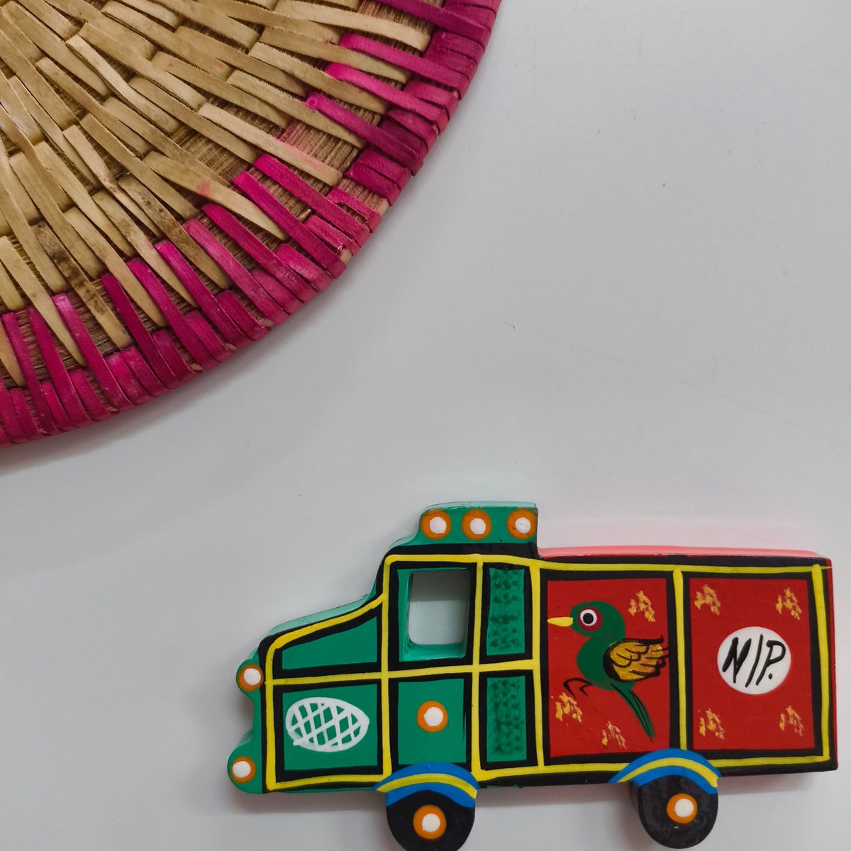 Handpainted India Folk Magnet: Lorry