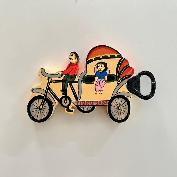 Cycle Rickshaw Bottle Opener cum fridge magnet - Cream