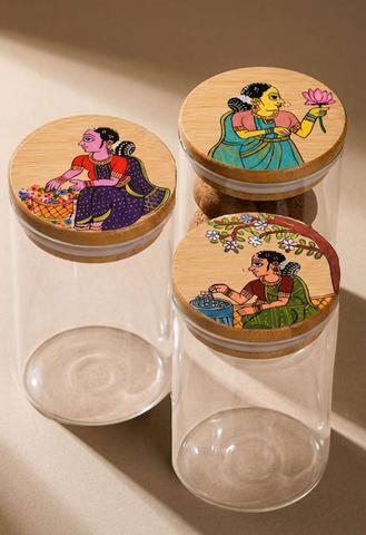Cheriyal Hand-Painted Jars | Set of 2