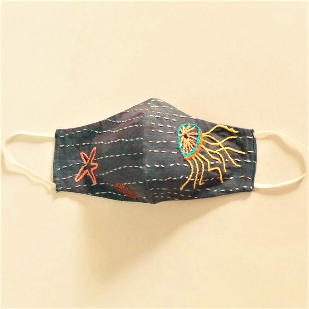 Hand-embroidered Reusable Ocean Themed Cotton Mask - Jelly Fish