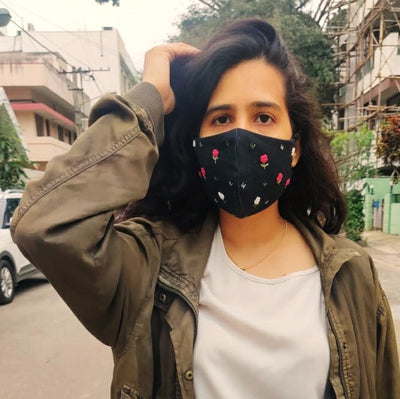 Hand Embroidered Cotton Mask- Guns & Roses