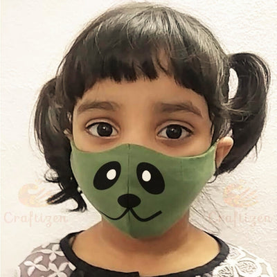 Mangalgiri Cotton Triple-layered Handpainted Mask for Kids - Panda