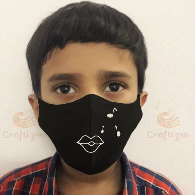 Mangalgiri Cotton Triple-layered Handpainted Mask for Kids - Whistle
