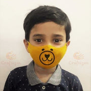 Mangalgiri Cotton Triple-layered Handpainted Mask for Kids - Bear