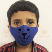 Set of 2, Mangalgiri Cotton Triple-layered Handpainted Mask for Kids – Panda & Dog