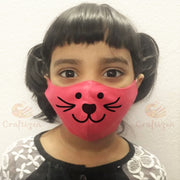 Set of 2, Mangalgiri Cotton Triple-layered Handpainted Mask for Kids – Bear & Cat
