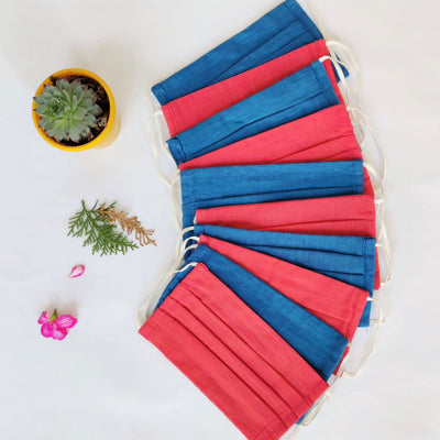 Set of 10, Reusable Handloom Cotton Triple-layered Mask - Assorted Colours