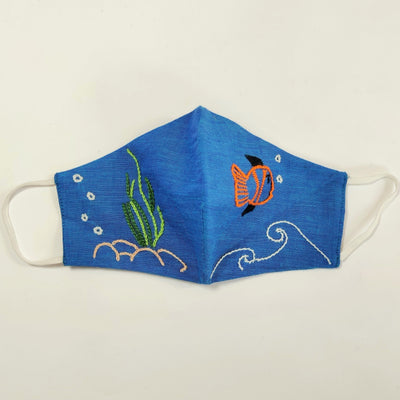 Hand-embroidered Reusable Ocean Themed Cotton Mask - Fish