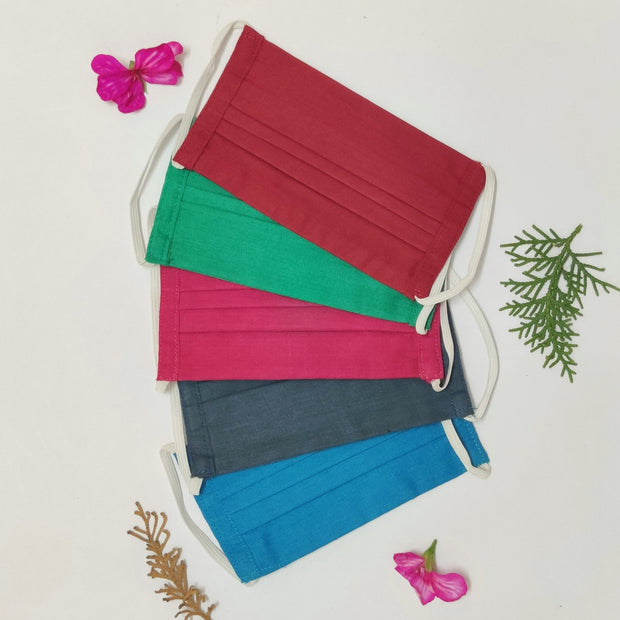 Set of 5, Reusable Cambric Cotton Triple-Layered Masks For Kids - Assorted Colours