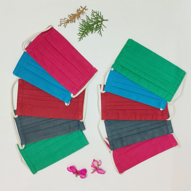 Set of 10, Reusable Cambric Cotton Triple-layered Mask - Assorted Colours